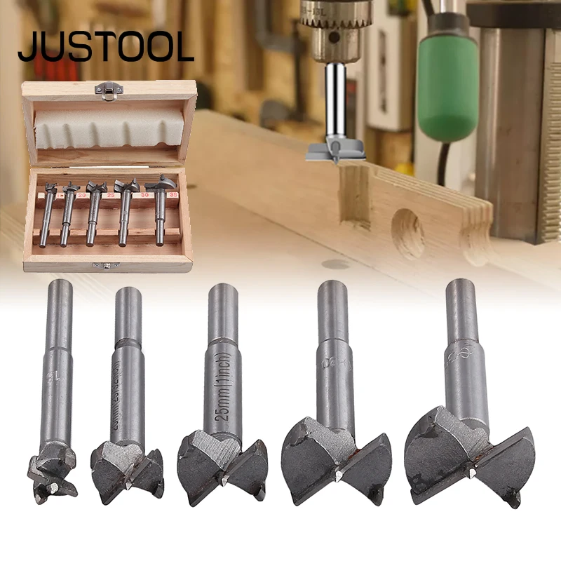 JUSTOOL 5pcs Set di punte per trapano per legno Set di punte per trapano per cerniera foro per alesatura Set di lavorazione del legno 15mm 20mm 25mm 30mm 35mm