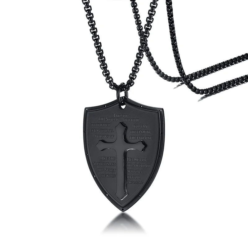 New Religious Scripture Cross Shield Pendant Stainless Steel Necklace Multi-Color Necklace Can be Chosen Women Accessories