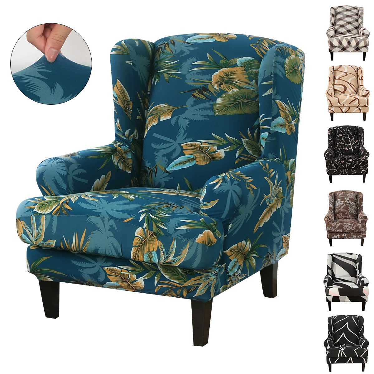 

New Printed Sloping Arm King Back Chair Cover 2020 Elastic Sofa Armchair Wingback Wing Hotel Chair Cover Stretch Protector Cover