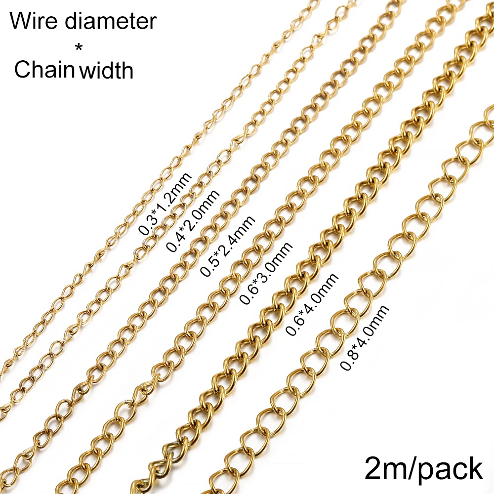 2-5m/lot 1.2-4.0mm Stainless Steel Gold Necklaces Chains Bulk Jewellery Chains For DIY Jewelry Making Findings Accessories