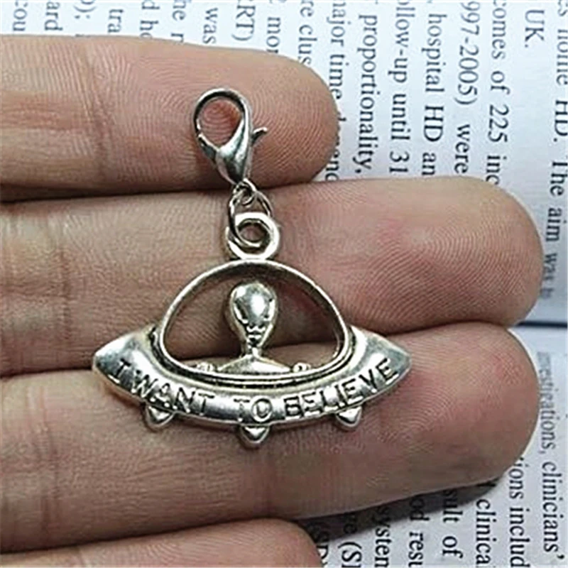 2 Pcs UFO Charms Antique Silver Color Tone Alien Charm Connector, Jewelry Findings for Diy