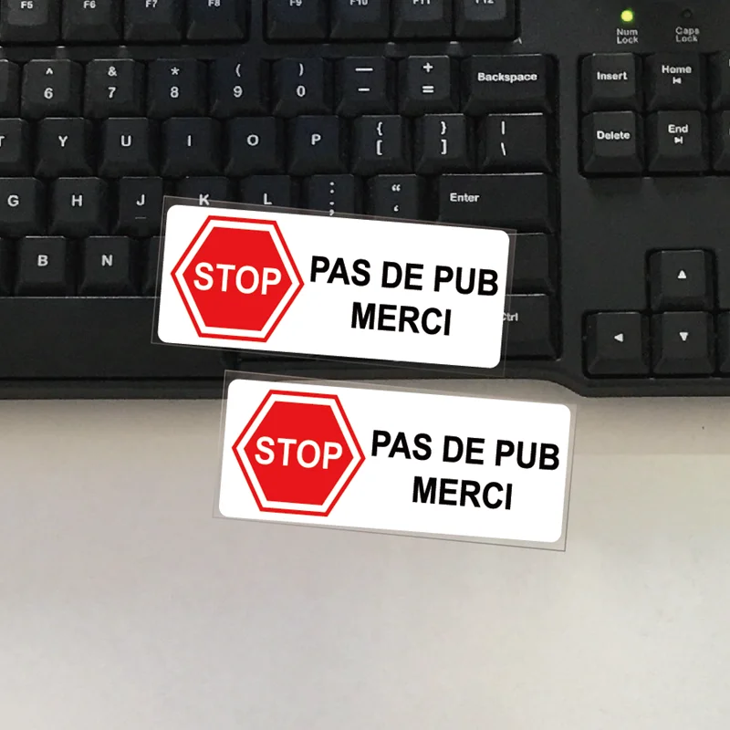 2pcs Personalized Text Stop Pus De Pub Merci Applique Waterproof Reflective Car Sticker 10cmx4cm