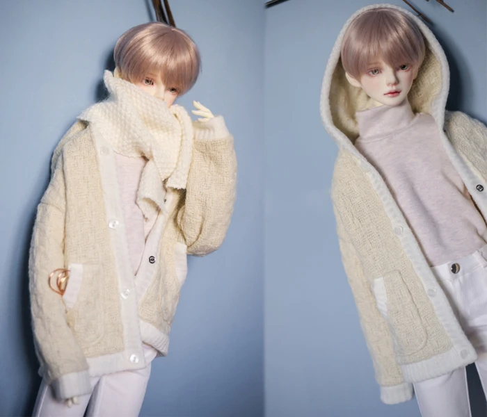 D01-P549 Doll handmade clothes 1/4 1/3 uncle MSD SSDF SD doll Accessories Beige wool hooded cardigan 1pcs