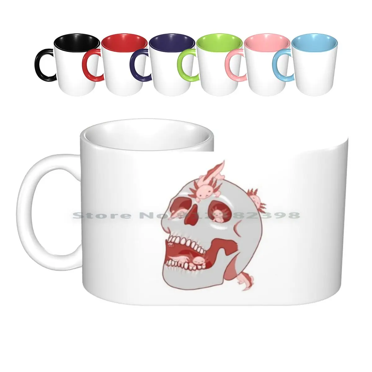 Axolotl Skull Ceramic Mugs Coffee Cups Milk Tea Mug Axolotl Skull Red Skeleton Fish Creative Trending Vintage Gift Bottle Cup