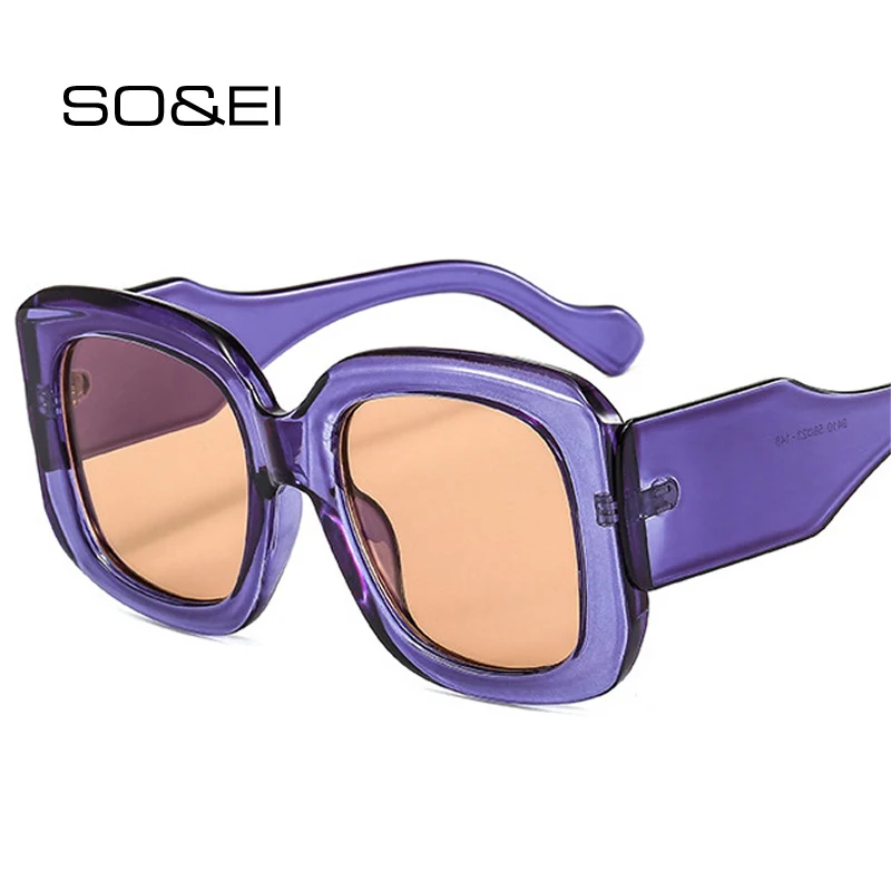 SO & EI-gafas de sol cuadradas de gran tamaño para hombre y mujer, lentes Vintage degradadas, color verde y morado, a la moda, con protección UV400