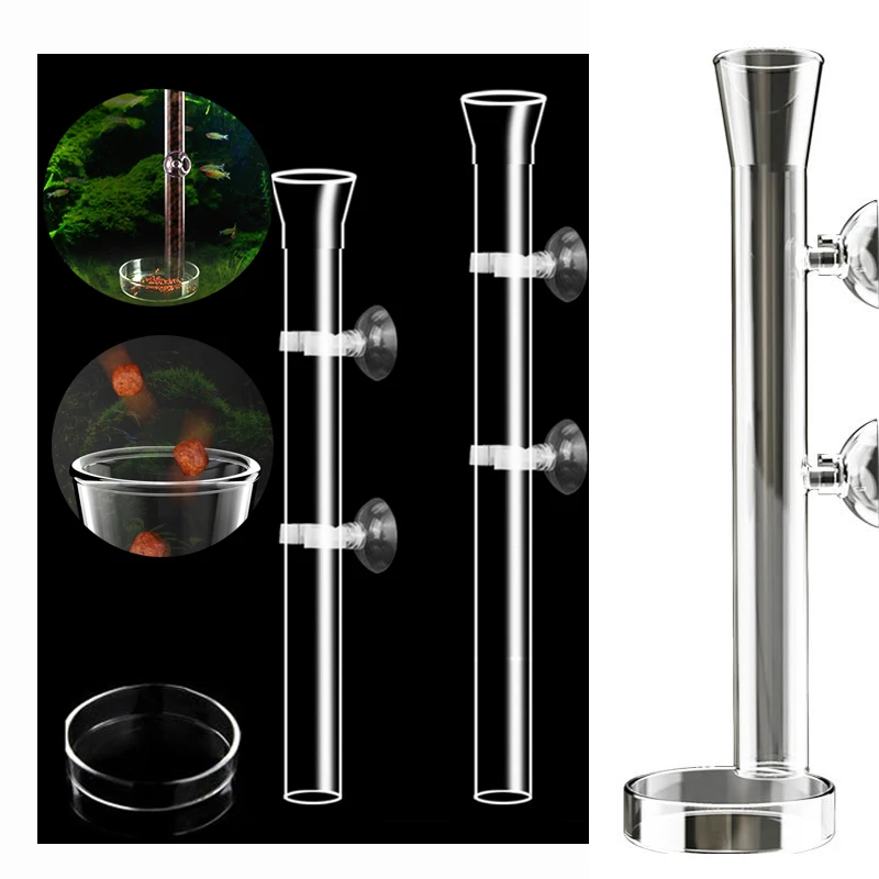 Aquarium Feeder Acrylic Round Straight Tube Transparent Fish Shrimp Snail Feeder Submersible Fish Tank Feeder Feeding Plate