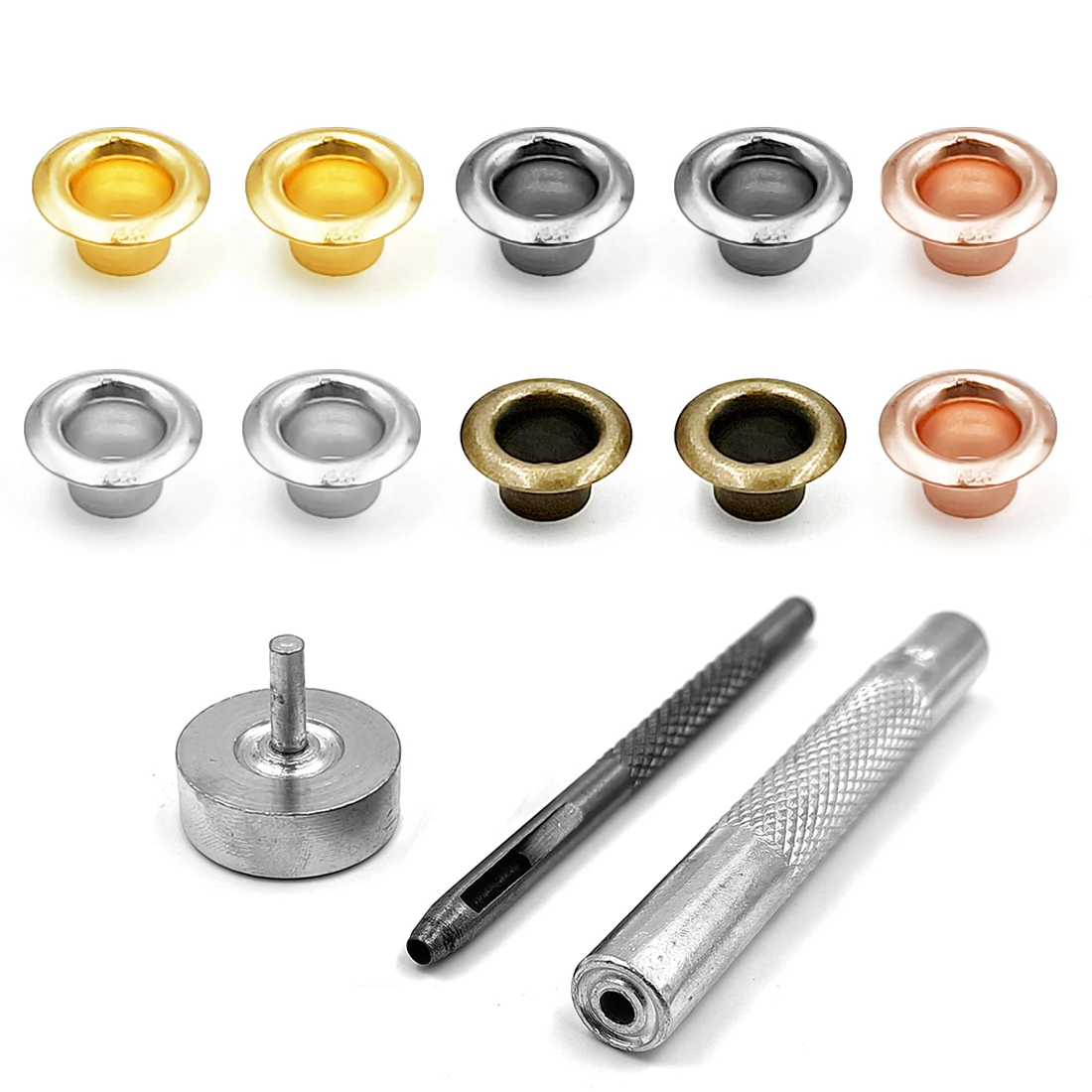 100pcs 5mm Hole Metal Eyelets Grommets with Washer Punch Set Tool Diy Clothes Shoes Belt Cap Bag Tags Leathercraft Accessories