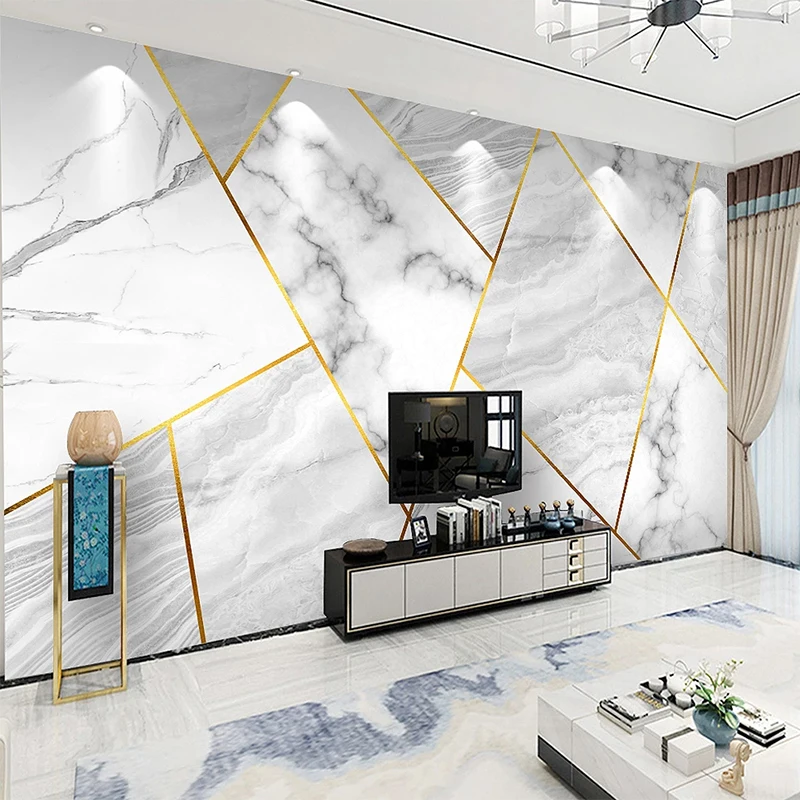 

Custom Self-Adhesive Mural Wallpaper 3D Jazz White Marble Geometry Fresco Living Room TV Sofa Bedroom Papel De Parede 3D Sticker