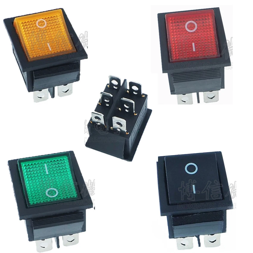 

10PCS/Lot KCD4 Rocker Boat Switch 6Pin/6P 2 Position ON-OFF 16A/250VAC Yellow/Green/Red/Black