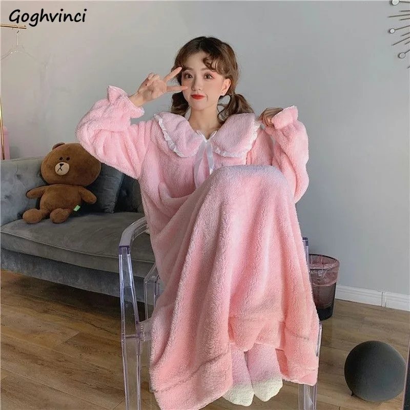 

Nightgowns Women Oversize Lace Homewear Thick Sweet Girls Minimalist Popular Leisure Simple Daily New Arrival Winter Hot Selling