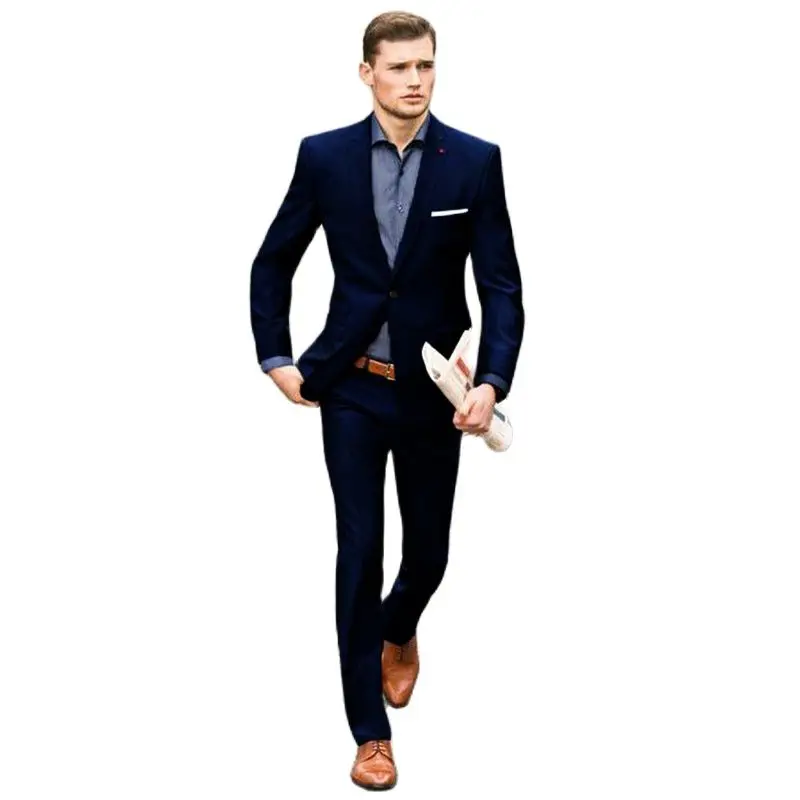 

2 Pieces Notched Lapel Summer Navy Blue Men Suits 2021 Wedding Suits for Men Gentle Male Blazer Slim Fit Groom Wear Tuxedos