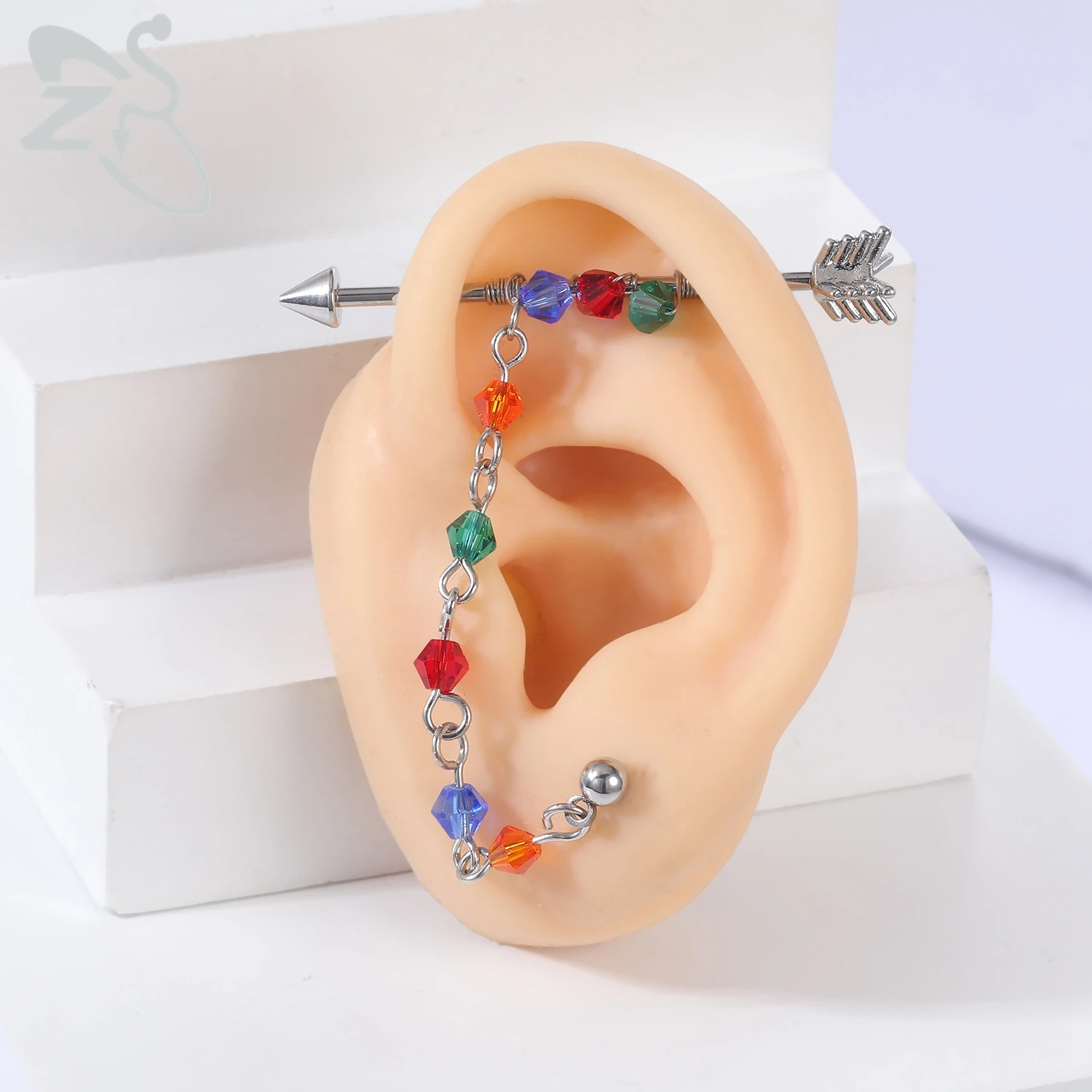 ZS 1PC 14G Industrial Barbell Chain for Women Stainless Steel Earring 38MM Gold Plated Tassel Ear Helix Tragus Piercings Jewelry