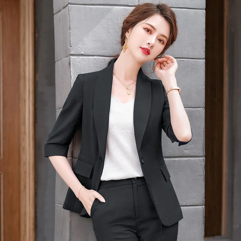 IZICFLY สไตล์ฤดูร้อนใหม่สีฟ้า Slim Elegant แฟชั่นคุณภาพสูง2ชิ้นชุดผู้หญิง Blazer และ Pantsuit สำนักงานทำงานสวมใส่