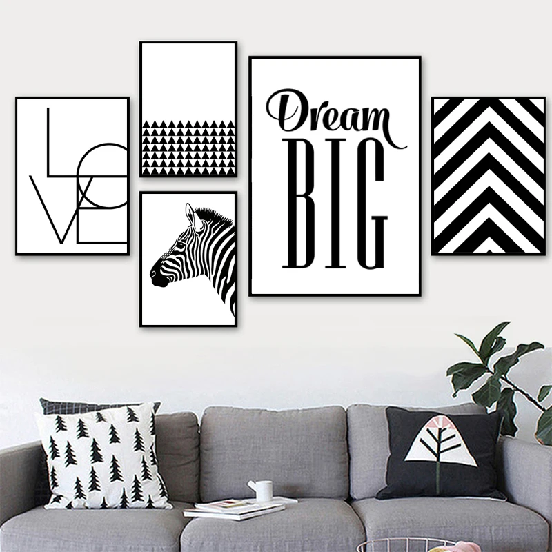 

Modern Minimalist Stripe Canvas Painting Zebra Wall Home Decor Art Lines Posters Quotes Black and White Simple Pictures for Room