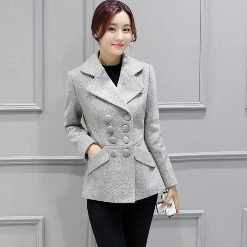 2024New Woolen Coat Women Autumn Winter Short Loose Jacket Women's Outerwear Double breasted lapel Blazer Woolen Coat Women T89