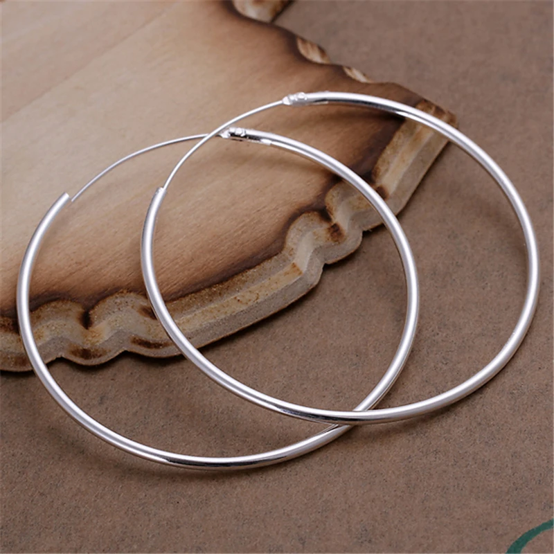 DOTEFFIL 925 Sterling Silver Smooth 35/50/60mm Big Circle Hoop Earrings For Women Wedding Engagement Party Jewelry