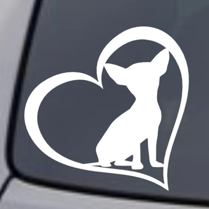 Chihuahua serce naklejka okno samochodu ściana zderzak pies szczeniak miłość ładny Laptop naklejka naklejka ścienna winylowa tablica naścienna różne kolory i rozmiar