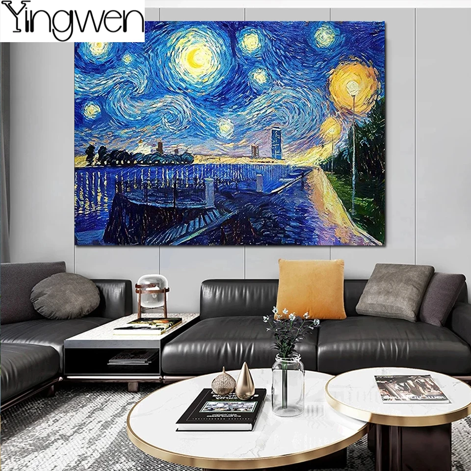 Van Gogh 5d Diamond Painting Kit Starry Night Full Diamond Embroidery Mosaic Cross Stitch Kanagawa Waves Ukiyo-e Famous Painting