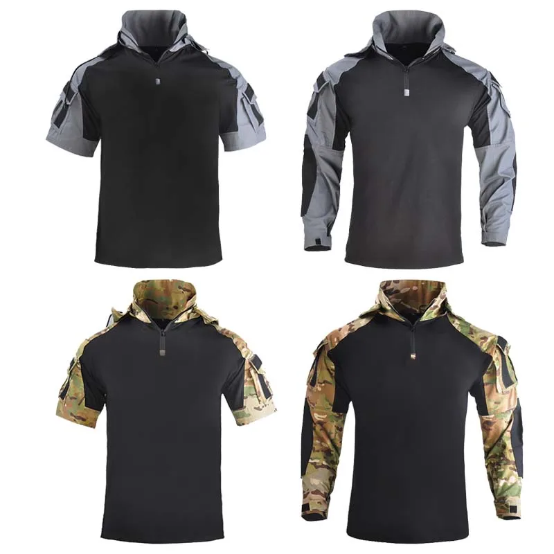 Camisetas masculinas de caminhada tática, camuflagem do exército militar, shorts de manga comprida, caça, escalada, roupas esportivas respiráveis,