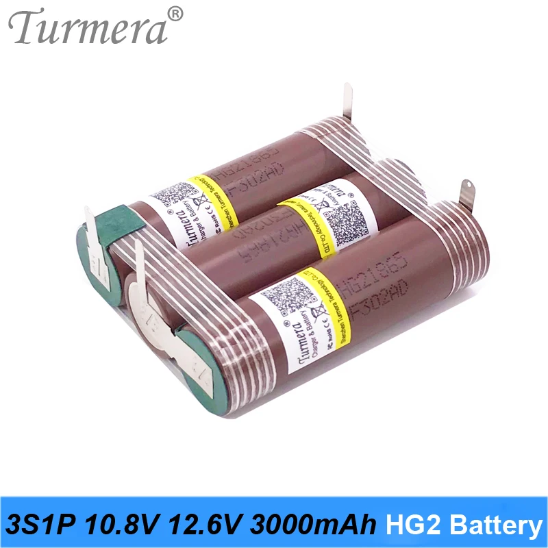 Turmera 3S 4S 5S 6S 18650 HG2 3000mAh 6000mAh 30A Lithium Battery Soldering  for 10.8V 12V 16.8V 18V 21V 25V Screwdriver Battery