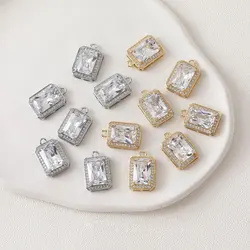 2PCS Gold Plated Rectangular Pendant Zircon Charms Fashion for Jewelry Making Necklace Findings DIY Hand Brass Accessories