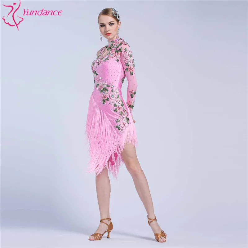 L-1759 Sexy Backless Latin Tassel Dance Rhinestone Dress, High Quality Fringes Latin Dance Dress Women