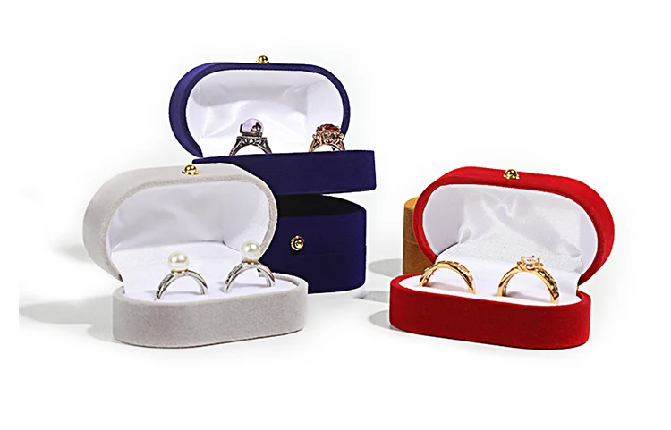 Wedding Ring Packaging Box Ear Studs Holder Velvet Engagement Couple Ring Box Valentine Gift Double Rings Storage Display Case
