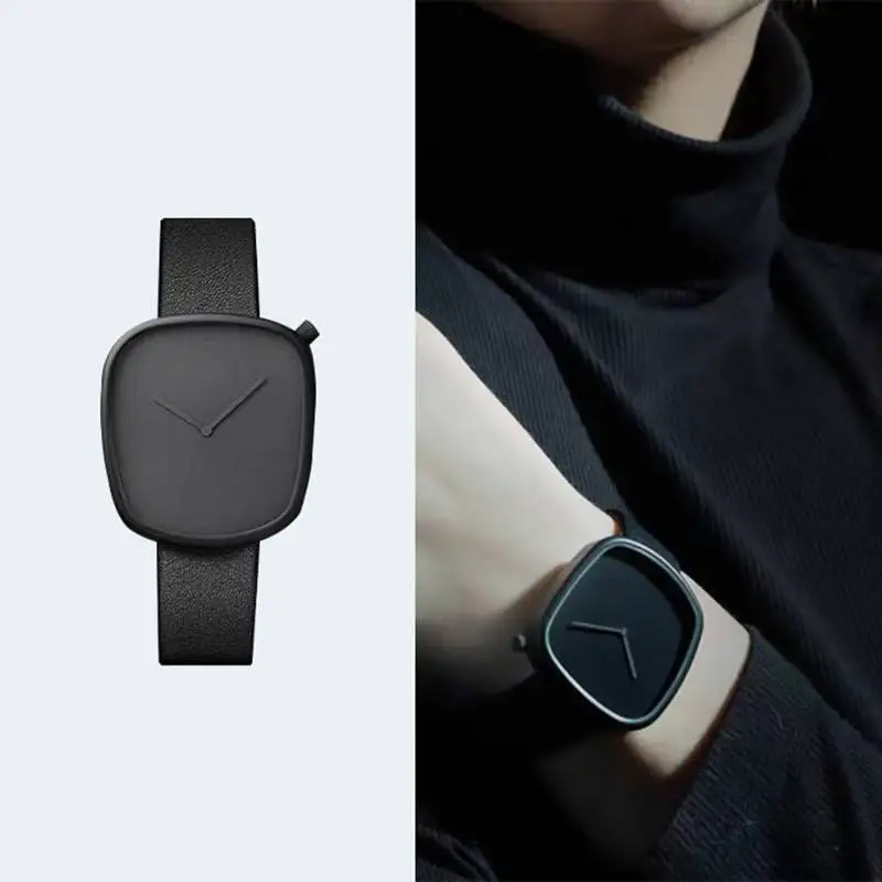 The Cobblestone Minimalist Men Ultra Thin Watches Leather Band Fashion Simple Design Quartz Watch Relogio Masculino