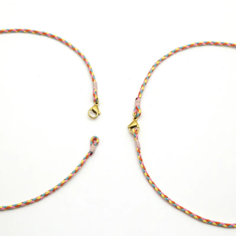 2 mm Colorful Cotton Handmade Braided Rope Necklaces & Pendant Charms Findings Lobster Clasp String Cord for Children Woman 40cm
