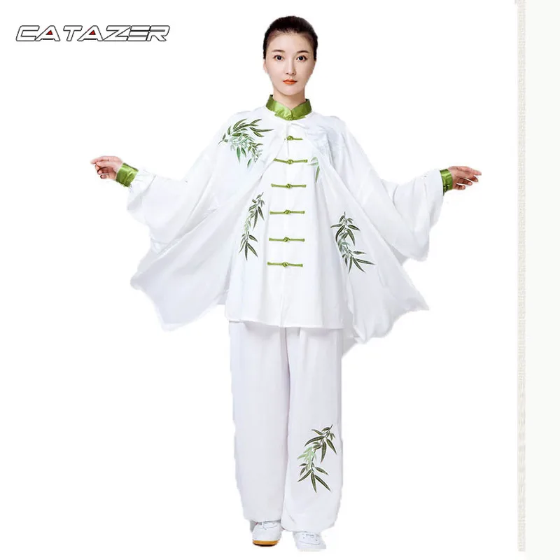 Tai Chi Suits 3pcs/set Unisex Embroidery Bamboo Taijiquan Clothing Martial Arts Kung Fu Uniforms Blue&white Porcelain