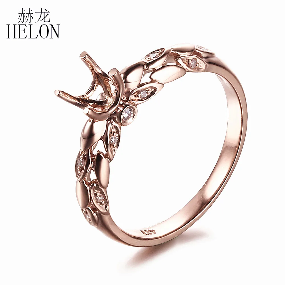 HELON 5mm Round Solid 14K Rose Gold AU585 Genuine Natural Diamonds Jewelry Semi Mount Engagement Wedding Ring Setting 4 Prong