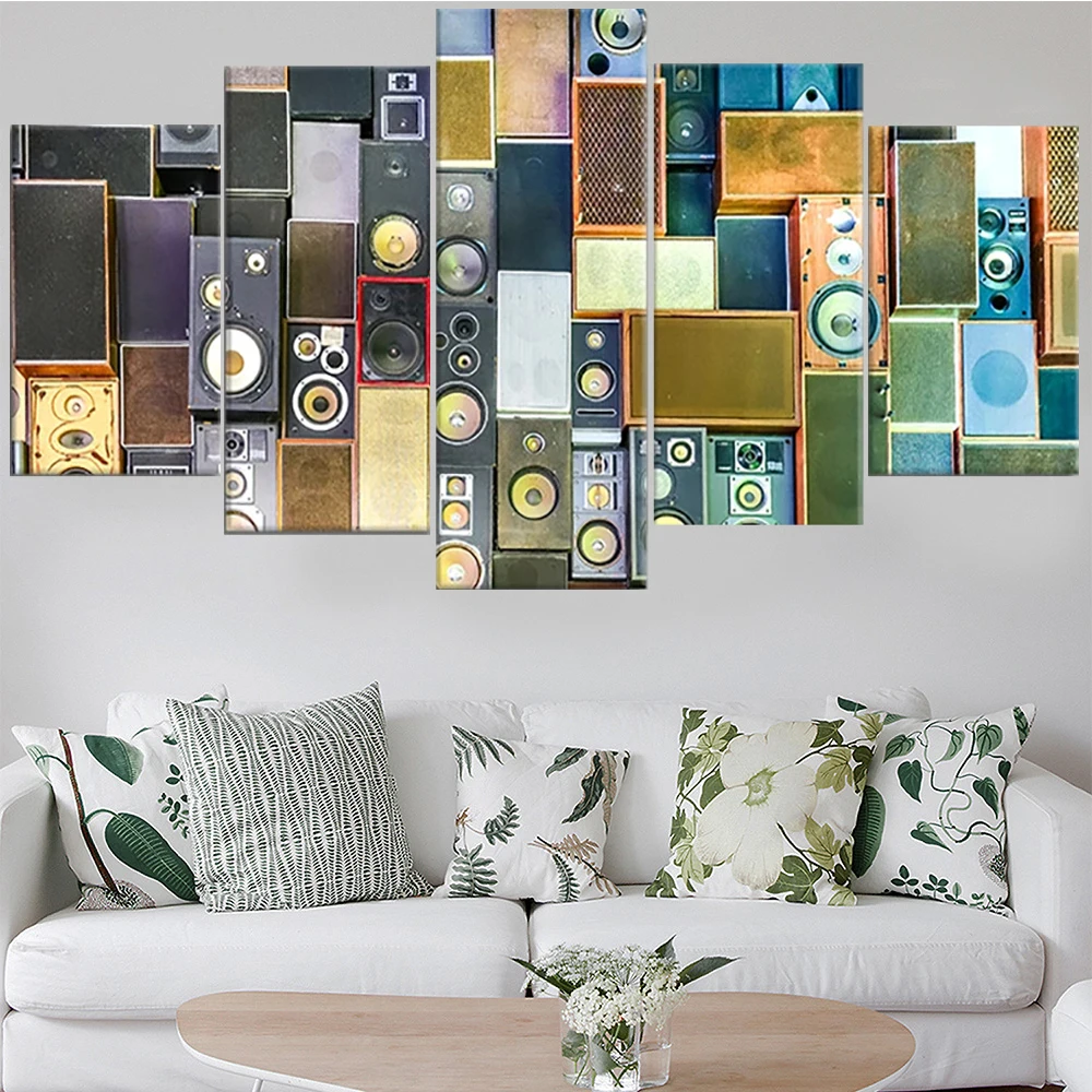 

5 Pieces Wall Art Canvas Painting Abstract Poster Vintage Speakers Modular Home Decoration Pictures Modern Living Room Framework