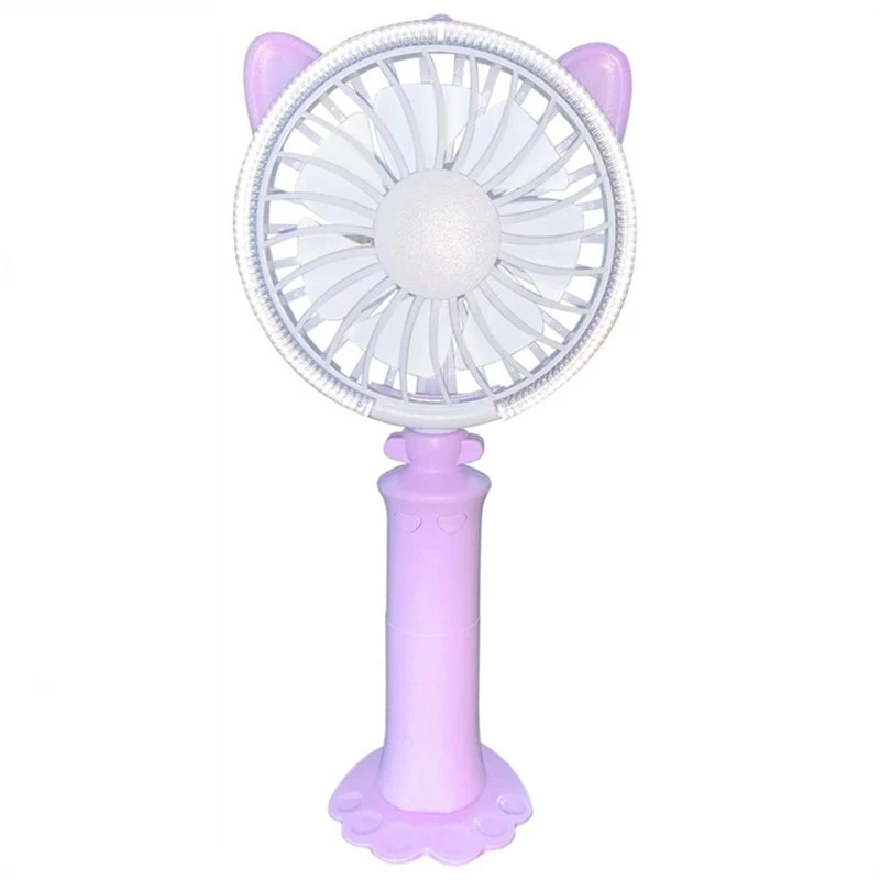 

Portable Handheld Cat Fan Battery Operated Small USB Rechargeable Personal Fan with 2 Speeds Night Light for Office Outdoor