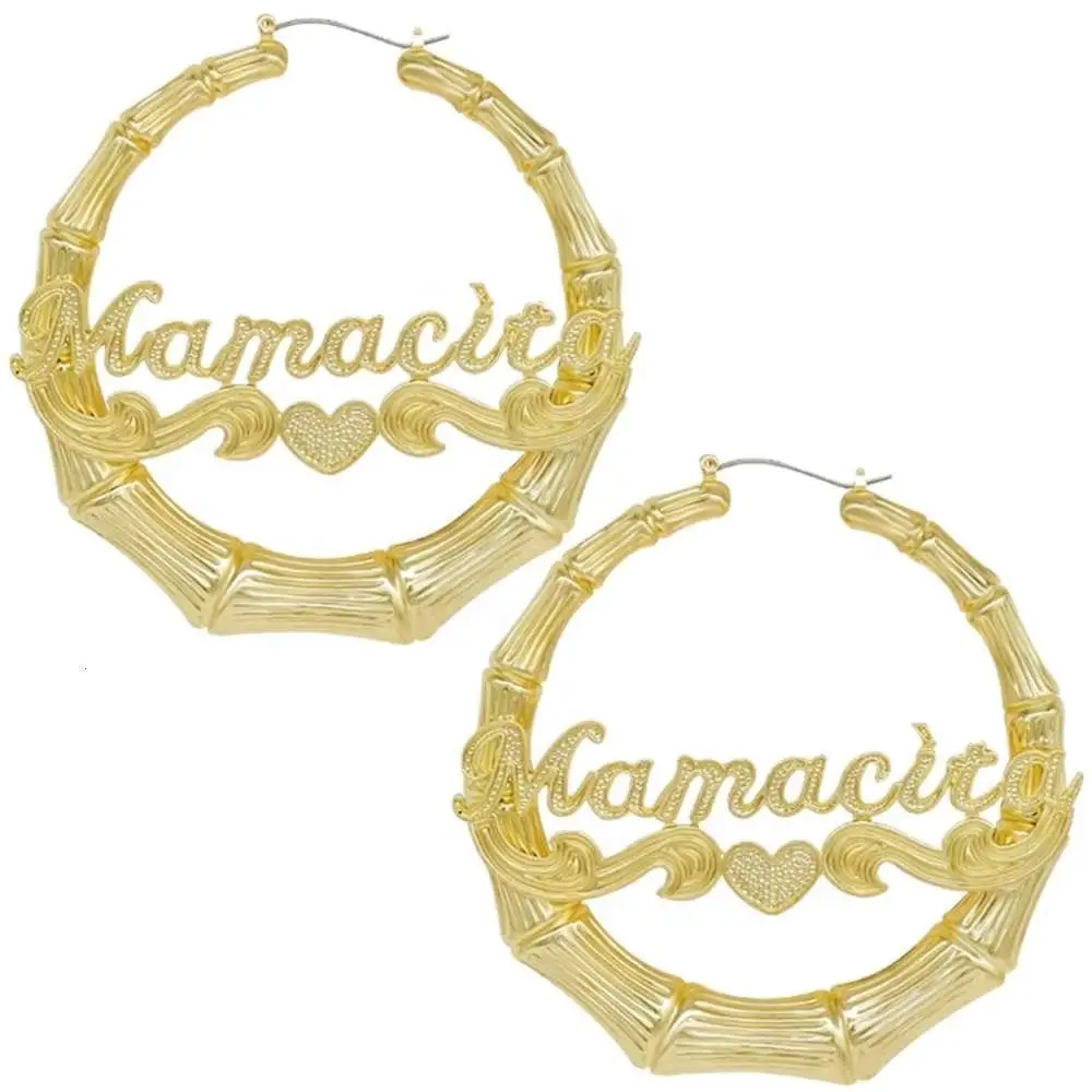 

Personalized Name Font Gold Plated Bamboo Hoop Earrings For Women Girls Jewelry Gift Acrylic Laser Custom Name Piercing Earring