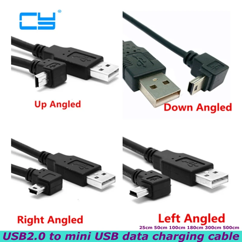 5m USB 2.0 męski na Mini USB B typ 5-pinowy 90 stopni w górę, w dół, w lewo i w prawo kabel danych odpowiedni do telefonu komórkowego MP3 MP4