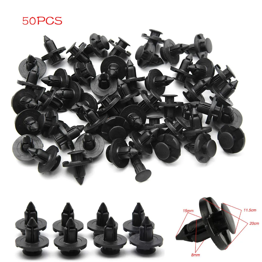 50pcs Car Rivets Bumper Fastener 8mm Hole Auto Retainer Clip Rivet for Engine Cover Door Trim Panel  for Nissan Honda VW Citroen