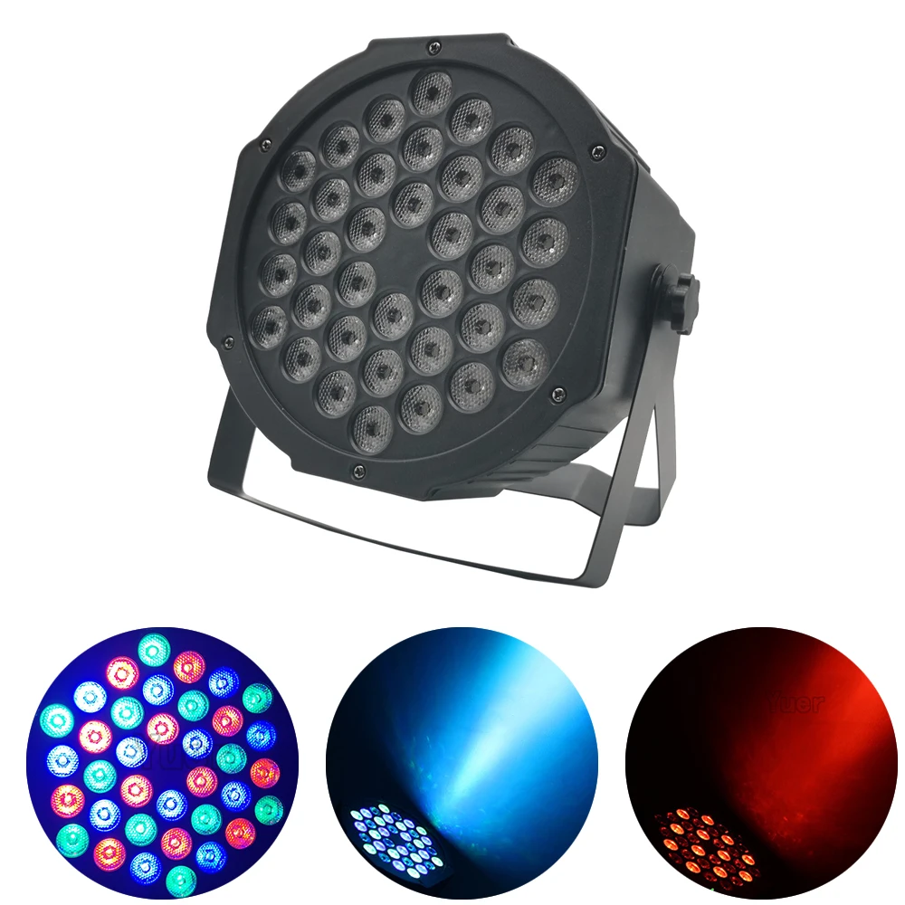 yuer led flat par light vermelho verde iluminacao de cor azul dmx512 disco dj ktv projetor machine party stage decoracao lampada 36x3w 01