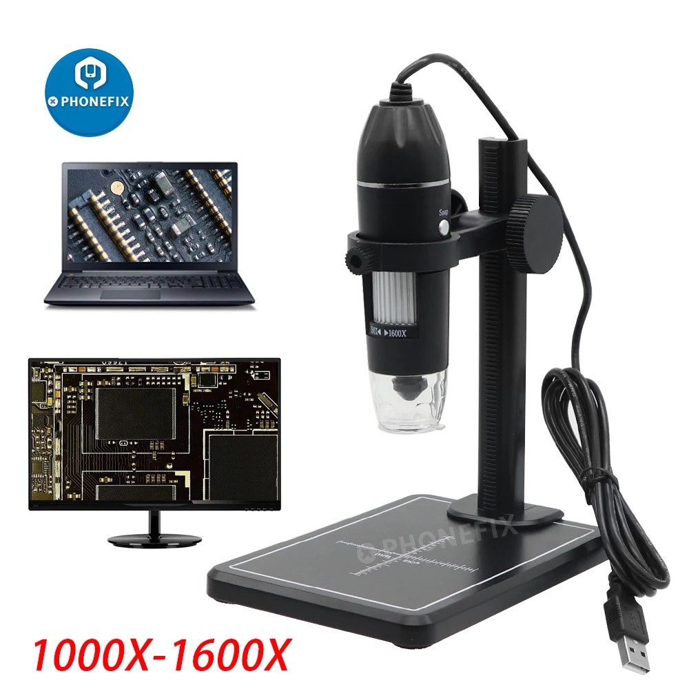 

USB Digital Microscope 1600X 8 LEDs 2MP Electronic Microscope Endoscope Zoom Camera Magnifier+ Lift Stand Professional Repair