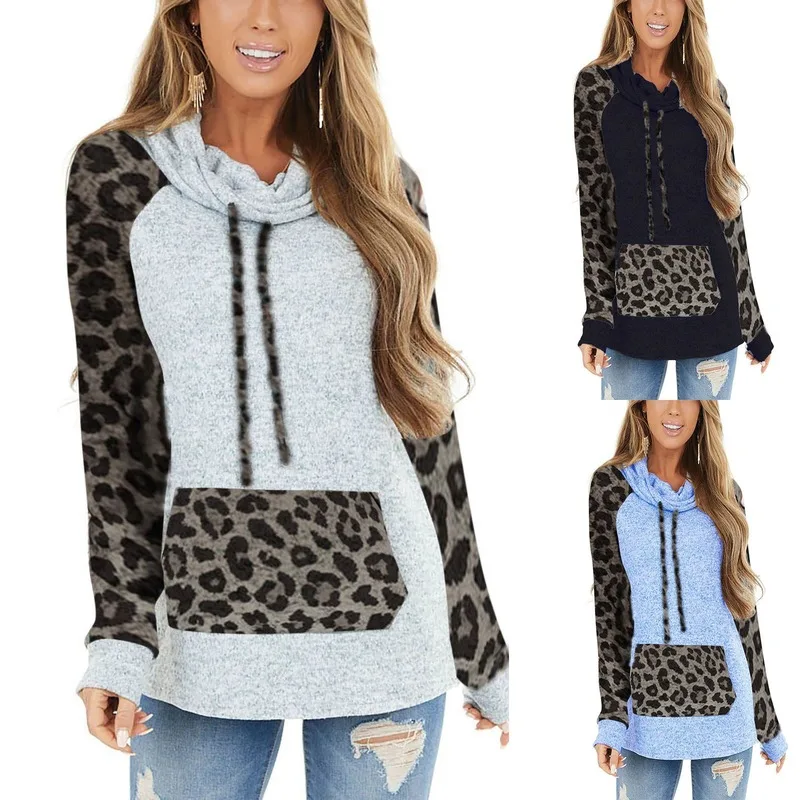 

Pullover 2020 New Fall/winter Women's Leopard Print Ethnic High-neck Hooded Sweater