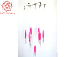 SXY FISHING SPREADER BAR Squid Trolling Squid 12inch Stainless steel support 9inch Pink Squid