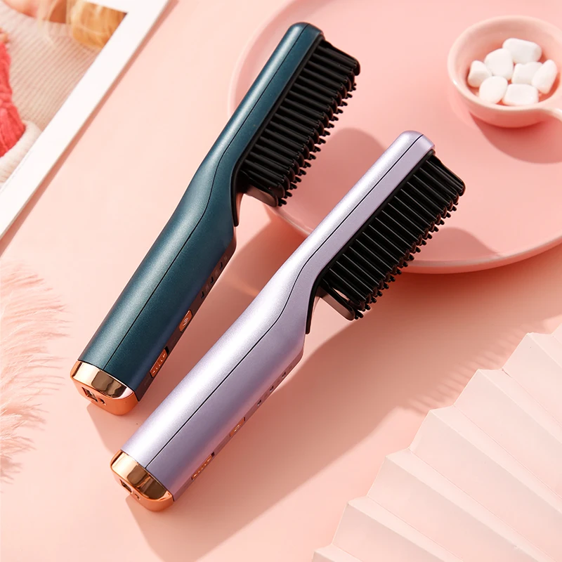 Luccica ความร้อนตรงแปรงผมจัดแต่งทรงผมได้อย่างรวดเร็วแบบพกพาไร้สายผมแบนเตารีด Straightening Comb USB แบตเตอร...