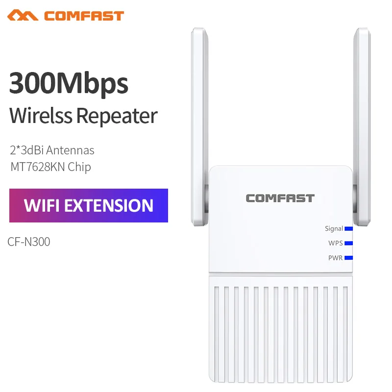 

CF-N300 300Mbps 2.4GHz Wireless WiFi Repeater Home WiFi Extender Signal Range Booster 2*3 External antenna Easy Settup