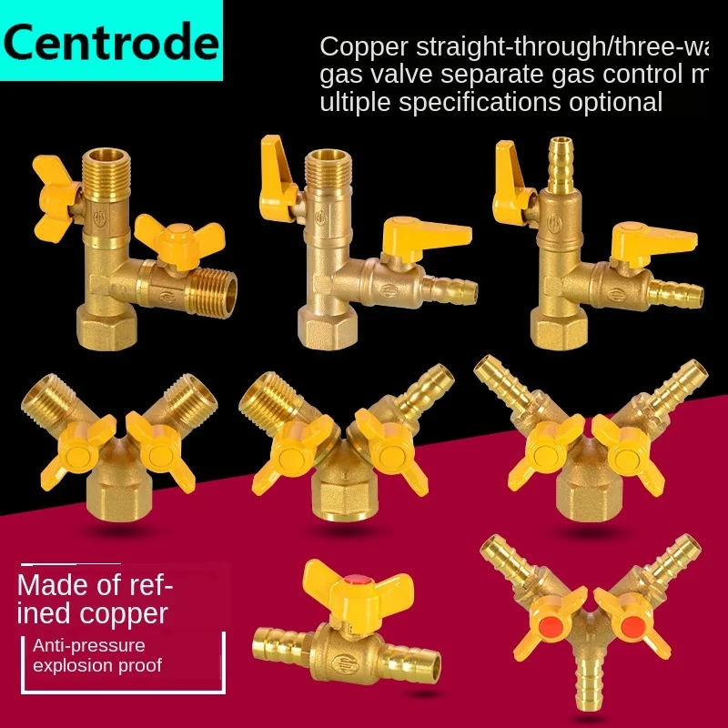 Mosiężny gazowy zawór trójdrogowy Pręt miedziany Rdzeń miedziany 1/2 cala Mosiężny zawór gazowy Przełącznik gazu ziemnego Zawór kulowy