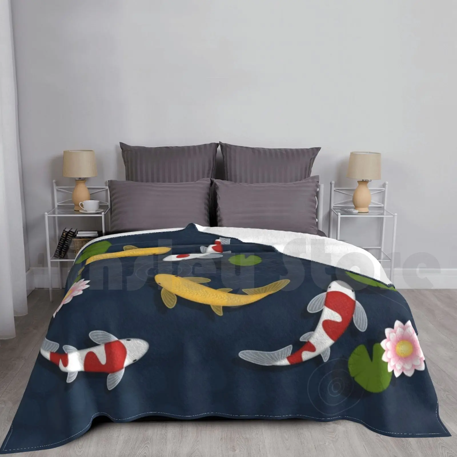 Japanese Koi Fish Pond Blanket Super Soft Warm Light Thin Simple Stylish Cute Cool Girly Koi Fish Pond Vector