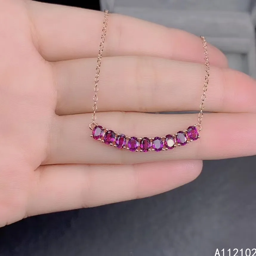 KJJEAXCMY 925 Sterling Silver Natural Garnet Necklace for Girls Trendy Pendant Chinese Style Jewelry Box Included