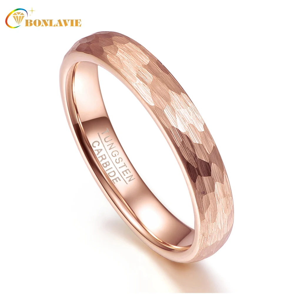 BONLAVIE Rose Gold Geometric Figure 4mm Width Men Women Rings Tungsten Carbide Anillos Para Hombres Wedding Bands