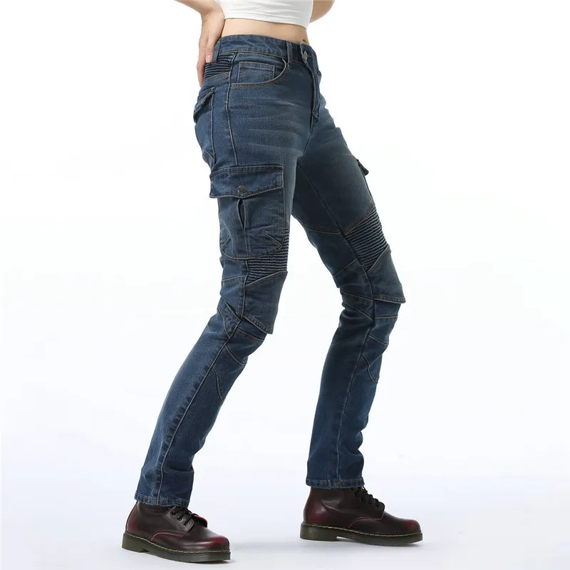 Hot Sale Black Motorcycle Pants Green Moto Jeans Woman Boyfriends Motorcycle Leisure Women\'s Jeans Blue Riding High Waist Jeans