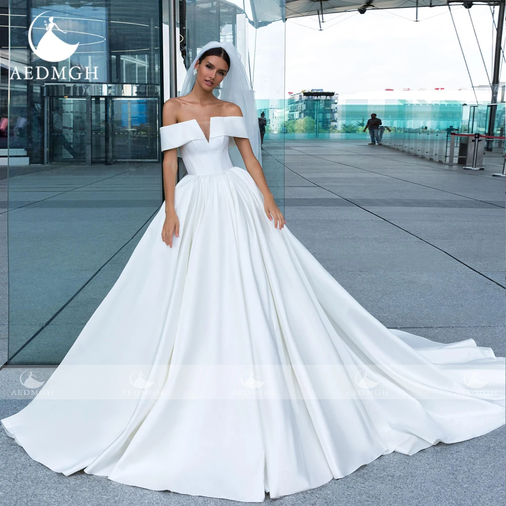 Aedmgh Ball Gown Vintage Matte Stain Wedding Dresses Strapless Off The Shoulder Robe De Mariee Simple Custom Made Bridal Gown