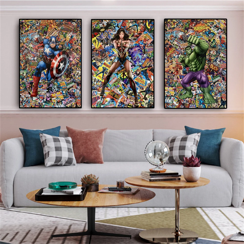 Disney Moive Posters and Prints Graffiti Art Painting on Canvas Wall Art Captain America The Hulk Pictures for Kids Room Decor