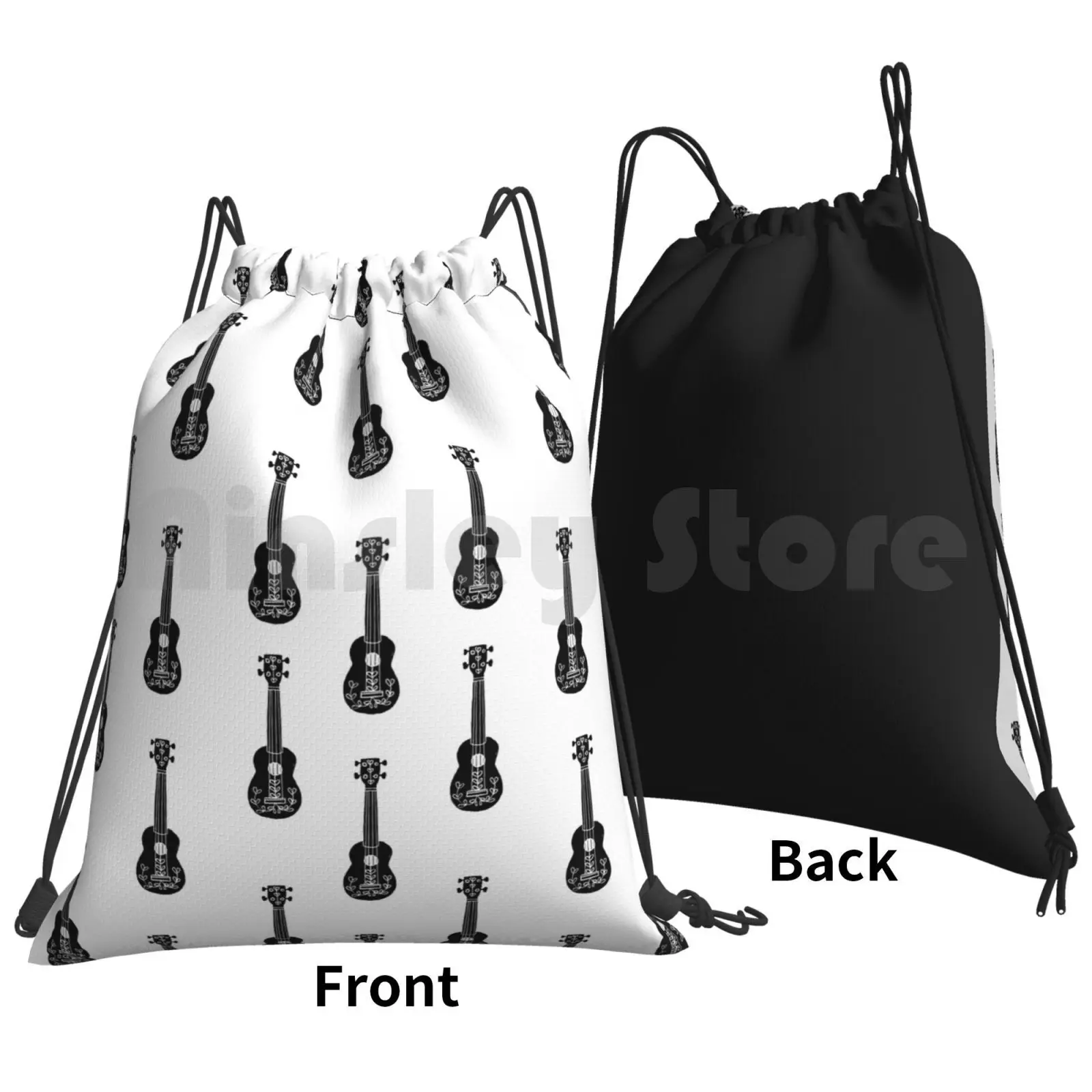Linocut Ukulele Musical Instruments Black And White Minimalist Decor Printmaking Art Pattern Outdoor Hiking Backpack Riding image 2